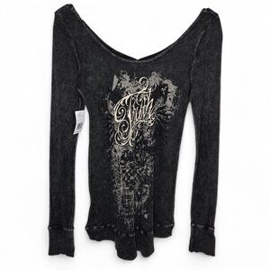 NWT Truth Liberty Girls Thermal Top Women's Off Shoulder Distressed Grunge L